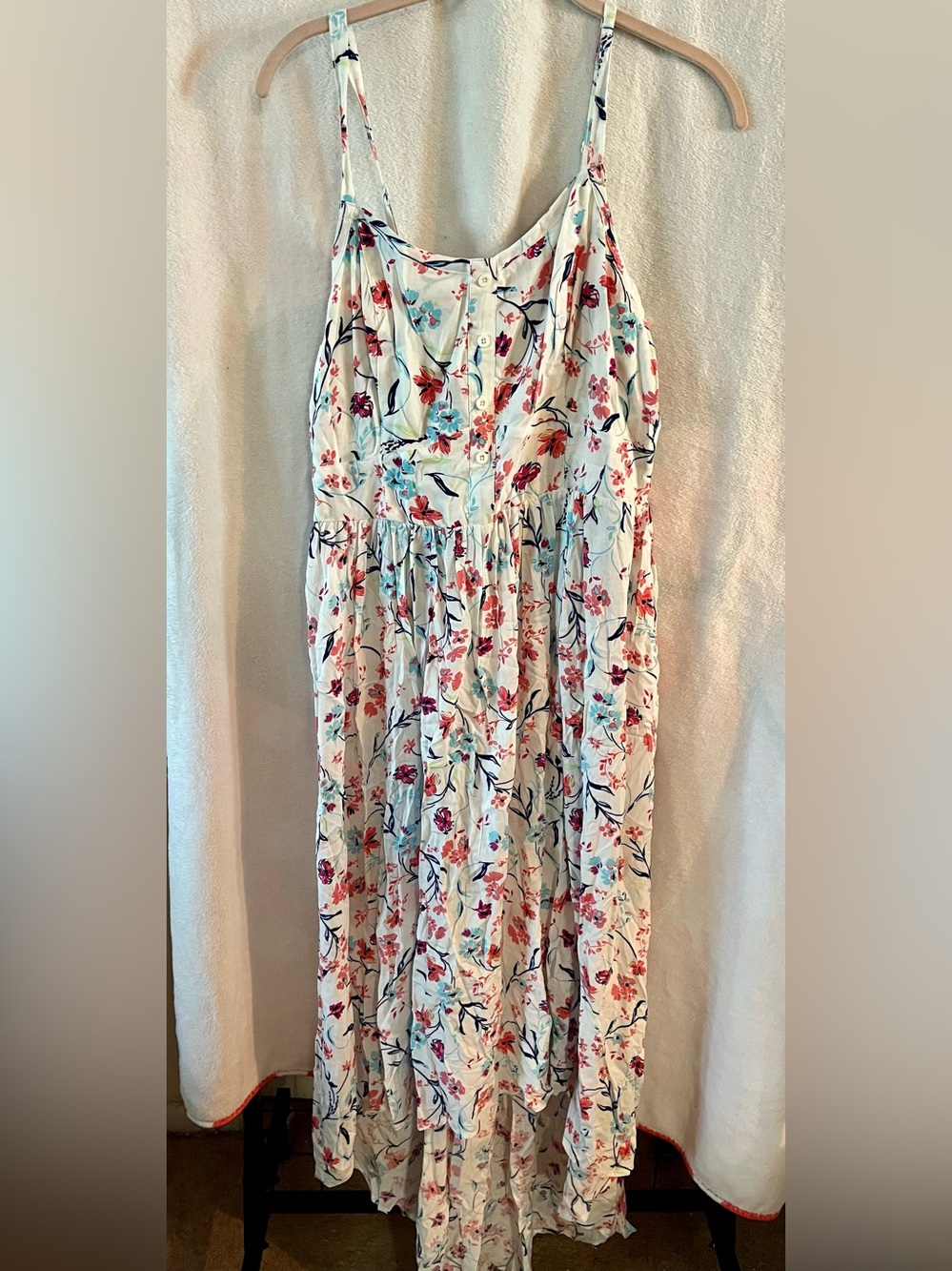 torrid White Floral Smocked Maxi Dress with Coral and Teal Accents